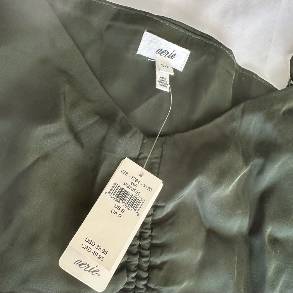 Aerie Satin Cinched Cropped Tank Top Olive - Picture 9 of 9